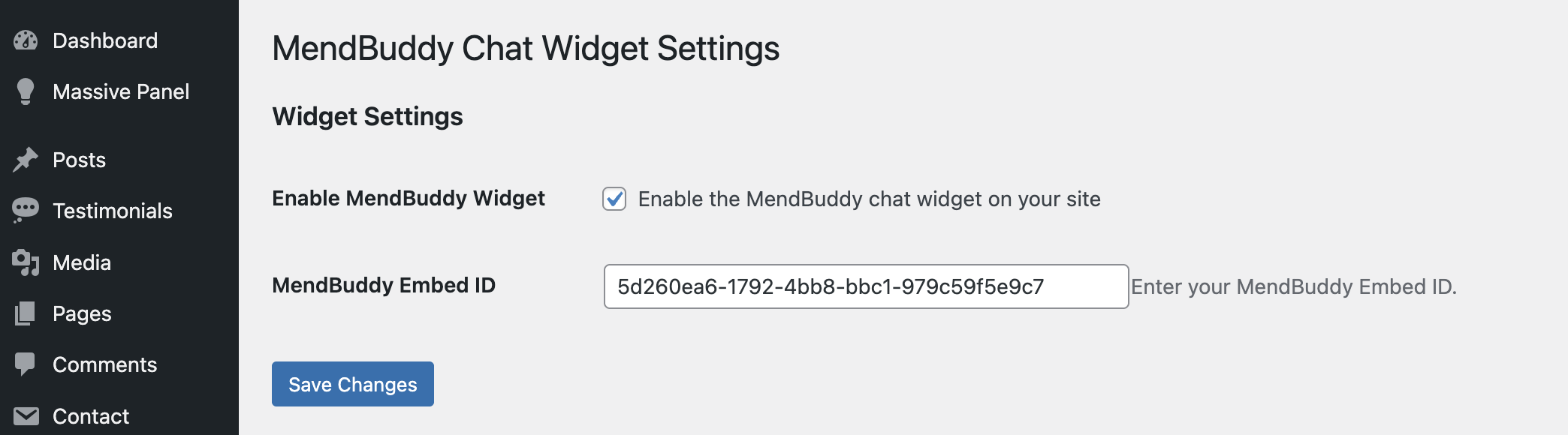 Settings &gt; mendbuddy Chat Widget